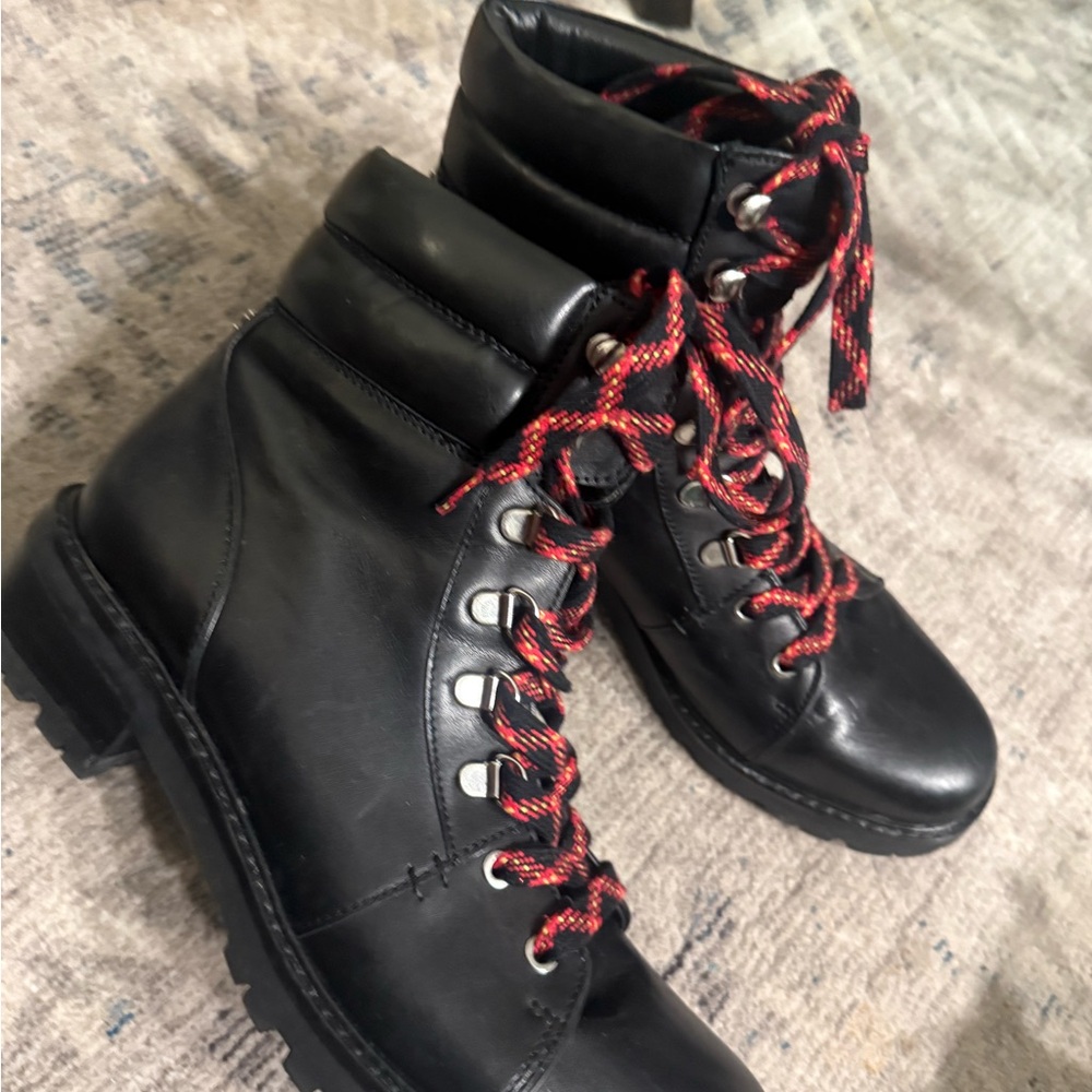 Sam Edelman Black Combat Boots with Red Laces - Picture 4 of 16